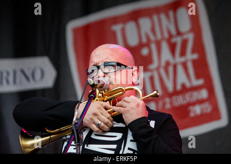 Turin, Italie. 09Th Juin, 2015. Dans photo Giovanni Falzone de Tinissima 4et au Festival de Jazz de Turin. © Elena Aquila/Pacific Press/Alamy Live News Banque D'Images