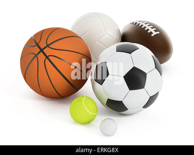 Football, basket-ball, soccer, volley-ball, balle de tennis et golf ball isolated on white Banque D'Images