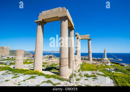 Acropole de Lindos, Rhodes, Dodécanèse, îles grecques, Grèce, Europe Banque D'Images