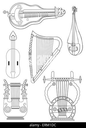 Divers instruments cordes antique - harp - lyra - vector Illustration de Vecteur