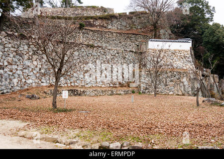 Le complexe San-no-maru, recouvert de feuilles d'automne, avec des murs en pierre d'ishigaki de l'umayaguruma, ou Umaya bailey, du château de Bitchu Matsuyama. Banque D'Images