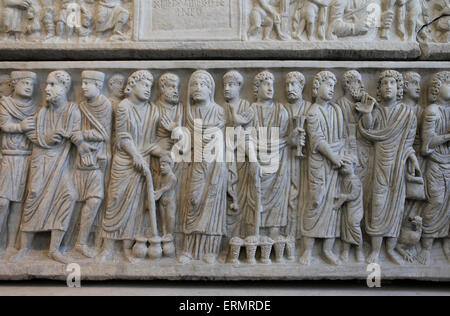 Début de Christian. De sarcophage romain Marcus Claudianus (330-335 AD) depecting des scènes de l'Ancien et Nouveau Testamet. Rome. L'Italie. Banque D'Images