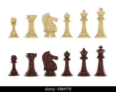 Pièces des échecs en noir et blanc isolé sur fond blanc Banque D'Images