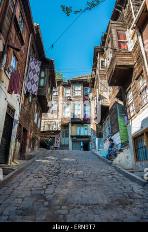 Maisons en bois de style ottoman traditionnel quartier de Fatih, Istanbul, Turquie Banque D'Images