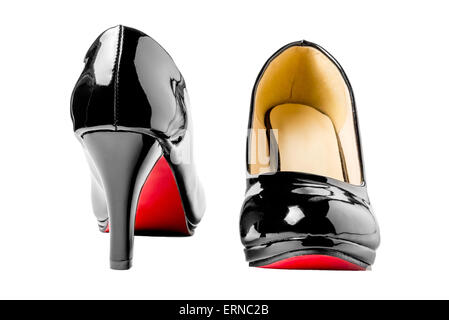 Chaussures en cuir verni noir close-up isolated Banque D'Images