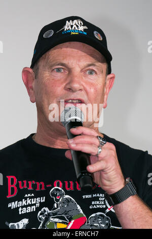 Banc de Stuntman Dale l'original film Mad Max (1979) parle au cours de la ''Mad Max : Fury Road'' message d'étape au centre-ville de Tokyo le 5 juin 2015. Le film touche le théâtre partout au Japon le 20 juin. (Photo de Rodrigo Reyes Marin/AFLO) Banque D'Images