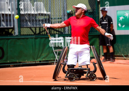 Roland Garros, Paris, France. Le 05 juin, 2015. French Open Tennis Tournament, mens final en fauteuil roulant. Shingo Kunieda (JPN) et Stéphane Houdet (fra). Stéphane Houdet (fra) © Plus Sport Action/Alamy Live News Banque D'Images