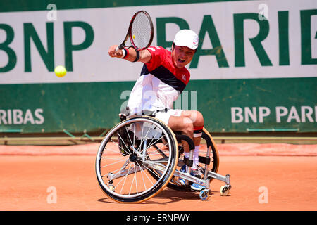 Roland Garros, Paris, France. Le 05 juin, 2015. French Open Tennis Tournament, mens final en fauteuil roulant. Shingo Kunieda (JPN) et Stéphane Houdet (fra). Shingo Kunieda (JPN) © Plus Sport Action/Alamy Live News Banque D'Images