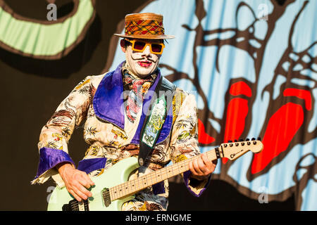 Hradec Kralove, République tchèque. 5 juin, 2015. Le guitariste Wes Borland du groupe américain Limp Bizkit exécute pendant le festival de musique Rock for People à Hradec Kralove, République tchèque, le 5 juin 2015. © David/Tanecek CTK Photo/Alamy Live News Banque D'Images