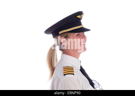 L'âge moyen des femmes en uniforme de pilote de ligne Banque D'Images
