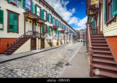 New York City, États-Unis maisons de ville à dans le quartier historique. Terrasse Jumel Banque D'Images