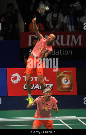 Jakarta, Indonésie, Jakarta. 6 juin, 2015. JAKARTA, INDONÉSIE - JUIN 06 : China's Nan Zhang et Zhao Yunlei renvoie un shot du Tontowi Indonésie Ahmad et Liliyana Natsir au cours de mix sur l'Indonésie 2015 Superseries Premier tournoi de badminton ouvert à Jakarta le 06 juin, 2015. Credit : Sijori Images/ZUMA/Alamy Fil Live News Banque D'Images