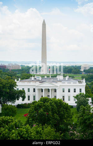 USA, Washington DC La Maison Blanche accueil du président américain vue aérienne du Monument de Washington et Jefferson Memorial Banque D'Images