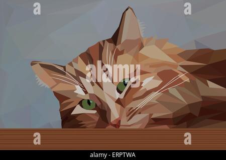 Pensive chat rouge en bas style poly - Vector illustration Illustration de Vecteur