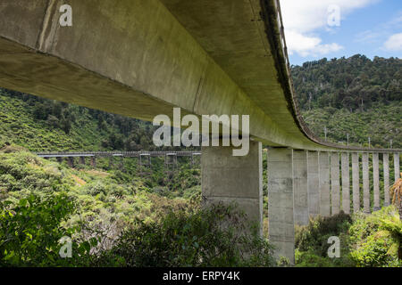 Le nouveau béton Hapuawhenua viaduc, transportant l'Île du Nord, Ligne de jonction près de ohakune, Nouvelle-Zélande. Banque D'Images