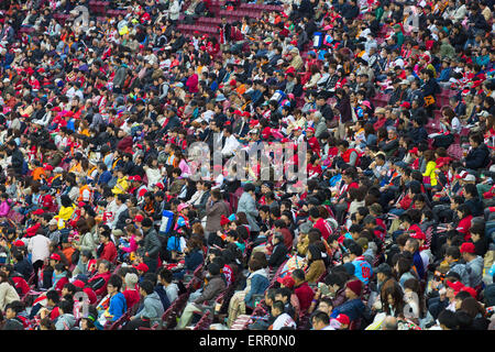 Les gens qui suivent le match de baseball de Hiroshima Toyo carpes à l'intérieur du stade MAZDA Zoom-Zoom, Hiroshima, Hiroshima Prefecture, Japan Banque D'Images