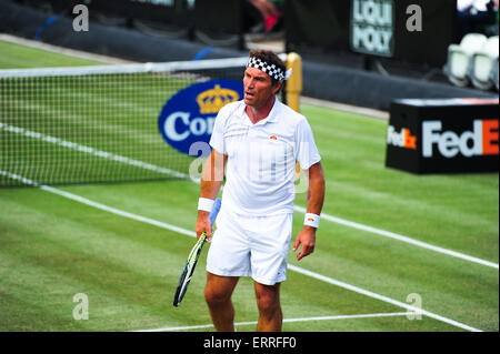 Stuttgart, Allemagne. 7 juin, 2015. 1987 champion de Wimbledon Pat Cash lors d'un match d'exhibition au Mercedes Cup à Stuttgart. Photo : Miroslav Dakov/ Alamy Live News Banque D'Images