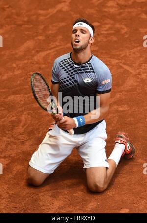 Prostejov, République tchèque. 6 juin, 2015. Le joueur de tennis tchèque Jiri Vesely a gagné le dernier match contre le Serbe Laslo Djere au cours de l'UniCredit Czech Open tournoi hommes challenger à Prostejov, en République tchèque, le 6 juin 2015. © Ludek Perina/CTK Photo/Alamy Live News Banque D'Images