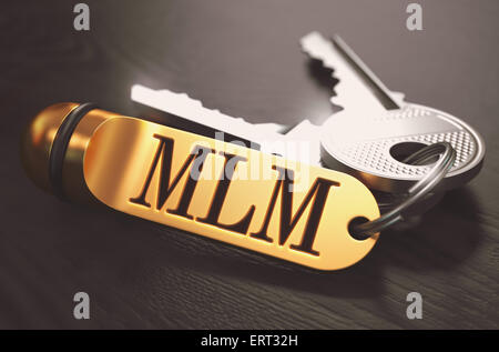 Concept de MLM. Touches avec porte-clés d'or. Banque D'Images