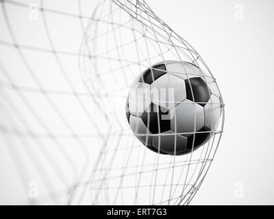 Ballon de soccer ou de football sur le net isolé sur fond blanc Banque D'Images