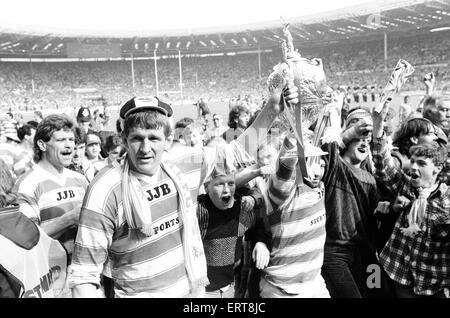 Wigan 28-24 Hull, Rugby League, Challenge Cup, finale au stade de Wembley, Londres, samedi 4 mai 1985. Banque D'Images