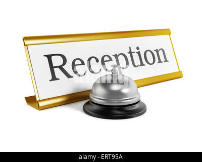 La réception de l'hôtel bell service plaque et isolé sur fond blanc Banque D'Images