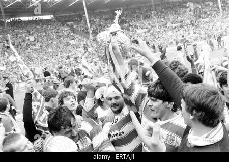 Wigan 28-24 Hull, Rugby League, Challenge Cup, finale au stade de Wembley, Londres, samedi 4 mai 1985. Banque D'Images