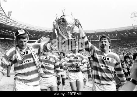 Wigan 28-24 Hull, Rugby League, Challenge Cup, finale au stade de Wembley, Londres, samedi 4 mai 1985. Banque D'Images