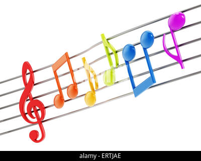 Notes de musique multi-couleur isolé sur fond blanc Banque D'Images