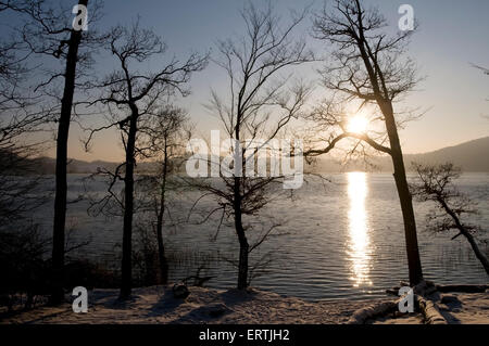 Laacher mer en hiver, Rhénanie-Palatinat, Allemagne, Europe Banque D'Images