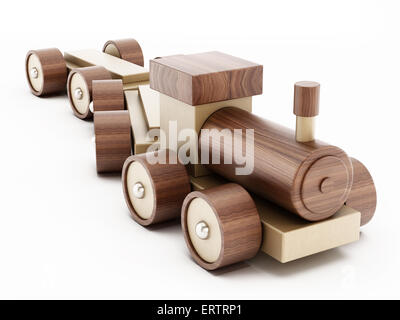 Toy train en bois isolé sur fond blanc Banque D'Images