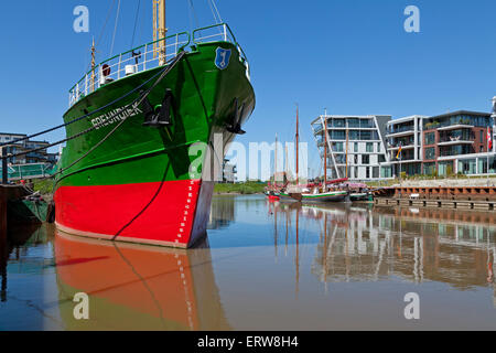 Museum ship 'Greundiek', Harbour City, stade, Basse-Saxe, Allemagne Banque D'Images