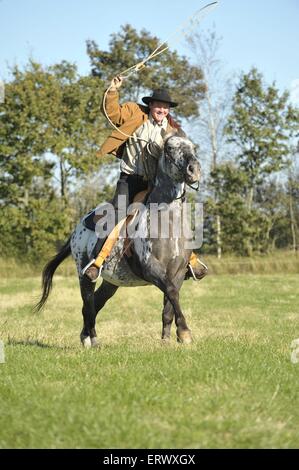 En homme Appaloosa-Mix Banque D'Images