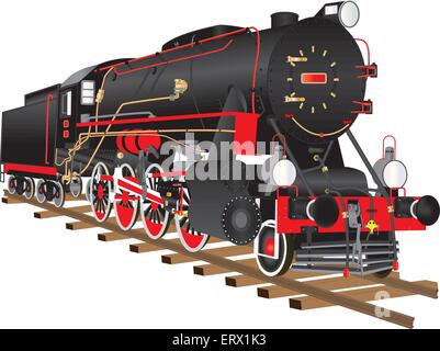 Une illustration détaillée d'un ancien combattant noir et rouge de locomotives de fret lourd vapeur à partir de la Seconde Guerre mondiale isolated on white Illustration de Vecteur