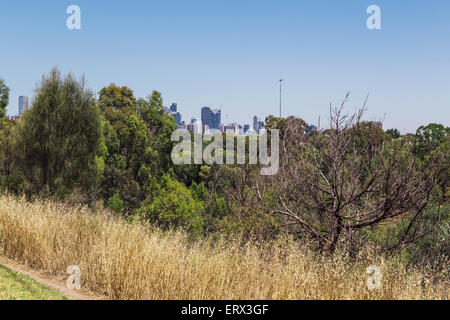 Melbourne city skyline vu de Yarra Bend Park, Clifton Hill, Melbourne, Victoria, Australie Banque D'Images