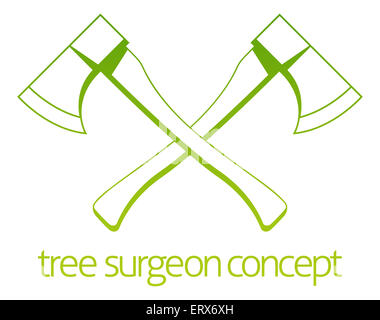 Une des haches croisées Tree Surgeon ou jardinier concept design Banque D'Images
