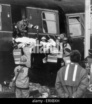 Accident ferroviaire Bellgrove. Le 6 mars 1989 deux trains de banlieue s'est écrasé sur la branche du Nord Springburn Ligne Clyde, juste à l'est de la gare Bellgrove dans l'East End de Glasgow, Ecosse. Un passager et le pilote d'un des trains ont été tués. Notre Pi Banque D'Images