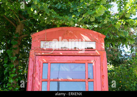Négligé et envahi par la K6 rouge cabine téléphonique publique en zone rurale UK Banque D'Images