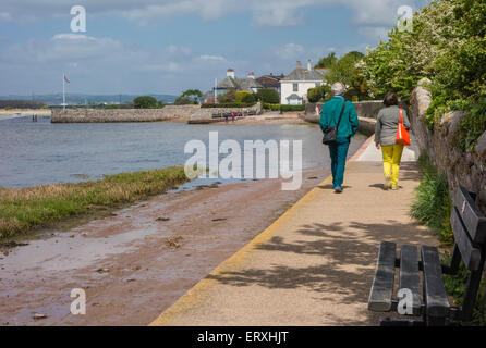 Le bouc à pied le long de la rivière Exe avec deux personnes marchant dans la ville de Bath, Devon, England, UK Banque D'Images