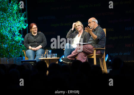 Sally Wainwright, Sarah Lancashire & Alan Yentob parlant sur scène à Hay Festival 2015 Banque D'Images