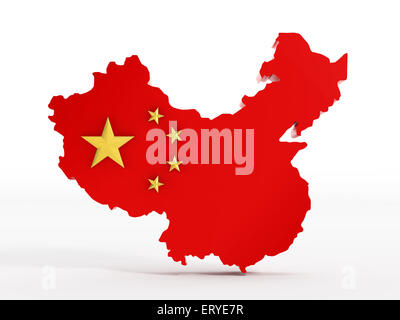 Carte de la Chine et d'un drapeau isolé sur fond blanc Banque D'Images
