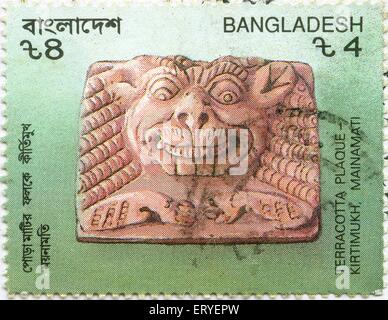 Timbre-poste du Bangladesh , plaque de terre cuite , timbres-poste , Kirtimukh ; Mainamati ; Bangladesh , asie Banque D'Images