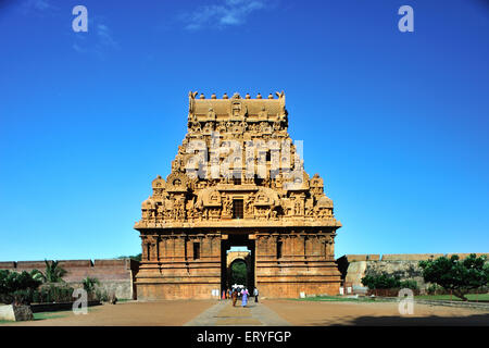 Entrée du temple brihadeshwara Tanjore Thanjavur ; ; ; Tamil Nadu Inde Banque D'Images