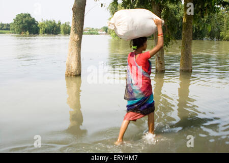 Les crues de la rivière Kosi en l'an 2008 qui a subi le plus souvent sous le seuil de pauvreté les gens dans Purniya ; district de Bihar en Inde ; Banque D'Images