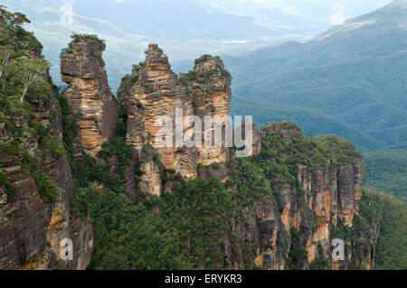 Three Sisters , formation de roches de grès , Blue Mountains ; chaîne de montagnes , Nouvelle-Galles du Sud ; Australie Banque D'Images