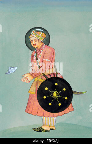 Peinture miniature Akbar Mughal Empereur Banque D'Images