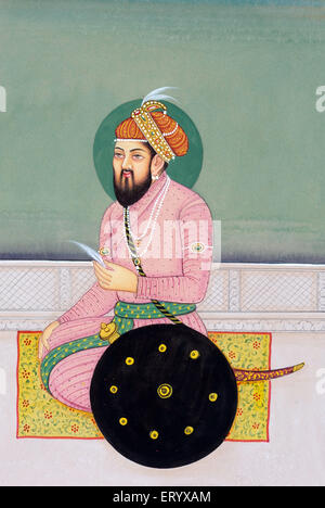 Babur, Zahir ud DIN Muhammad, fondateur de l'Empire Mughal, premier empereur de la dynastie Mughal, peinture miniature, Inde, Asie Banque D'Images