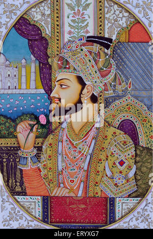 Shah Jahan, Shihab-ud-DIN Muhammad Khuram, Empereur Mughal, peinture miniature, Inde, Asie, ancienne œuvre d'art vintage 1800s Banque D'Images