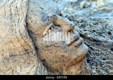 Sculpture de sable , Art de sable , Plage d'or , Plage de Puri ; Orissa ; Odisha , Inde , Asie Banque D'Images