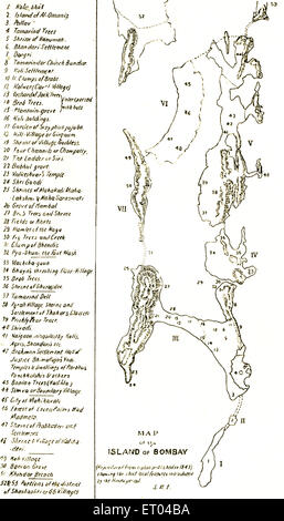 La carte de Bombay ; carte de l'île de Bombay ; reproduit à partir du plan en 1843 ; ; ; Inde Maharashtra Mumbai Banque D'Images